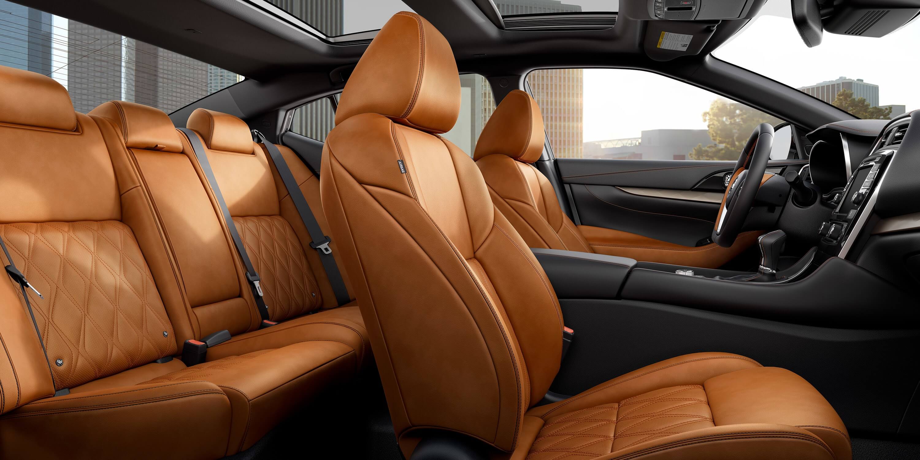 Nissan Maxima shown in Rakuda Tan Semi-aniline Leather. Only available for SR2 grade